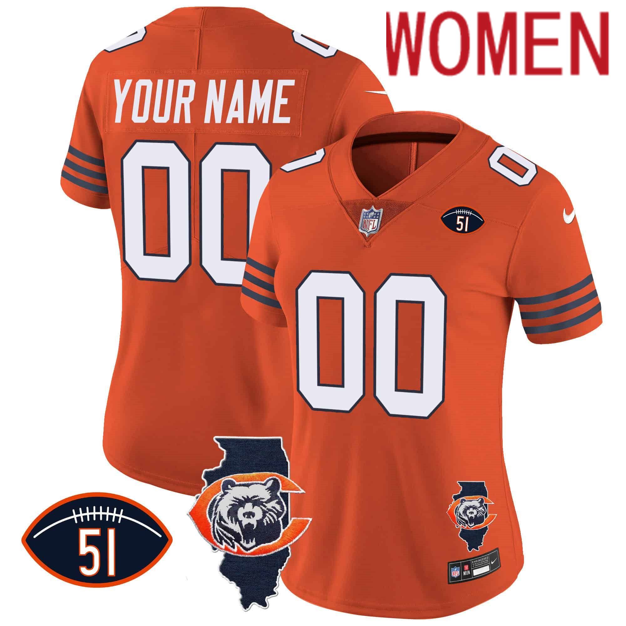 Women Chicago Bears Orange 2024 Nike Throwback Patch Vapor Custom NFL Jersey